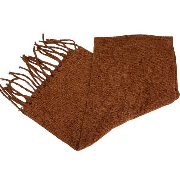 Free People Womens Oversized Fuzzy Boucle Wrap Scarf Fringe Brown 17”x 80” - Picture 2 of 8